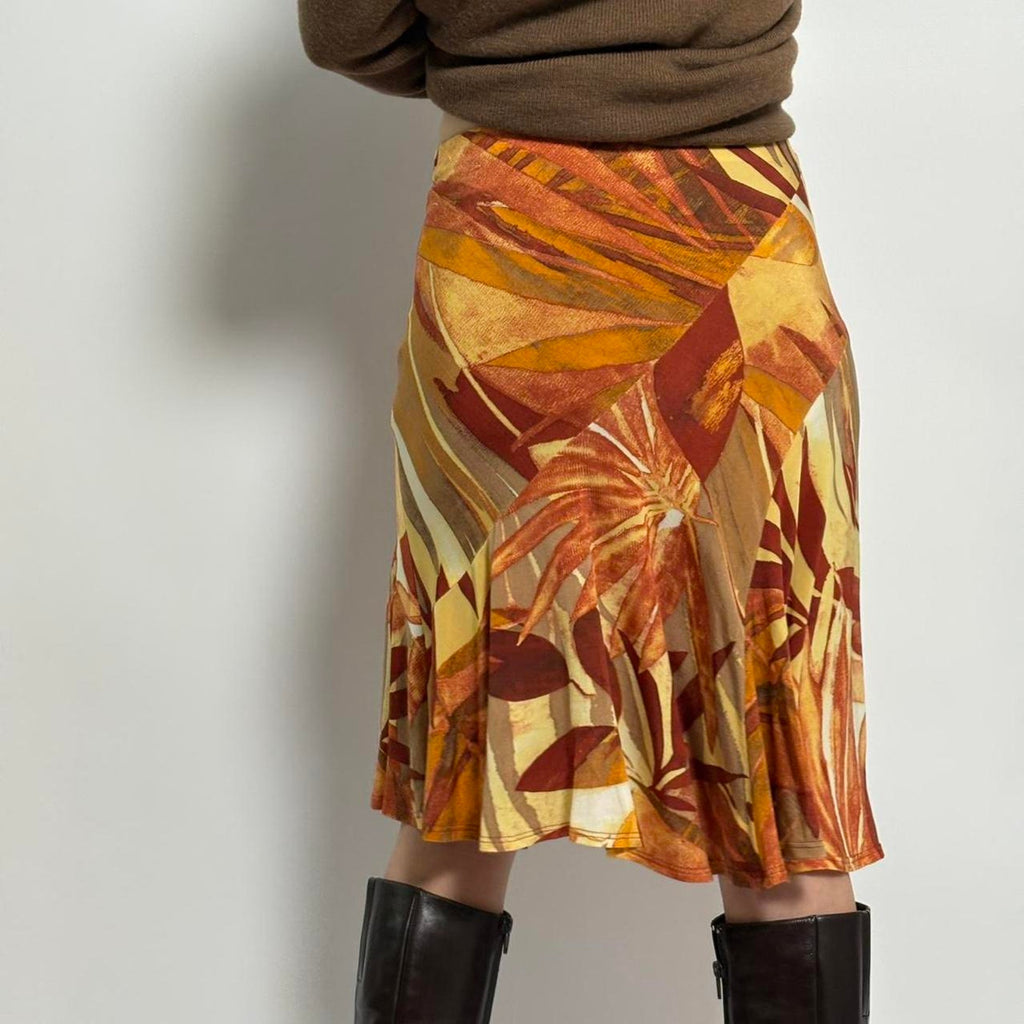 Caché Orange Abstract Print  Midi Skirt | S