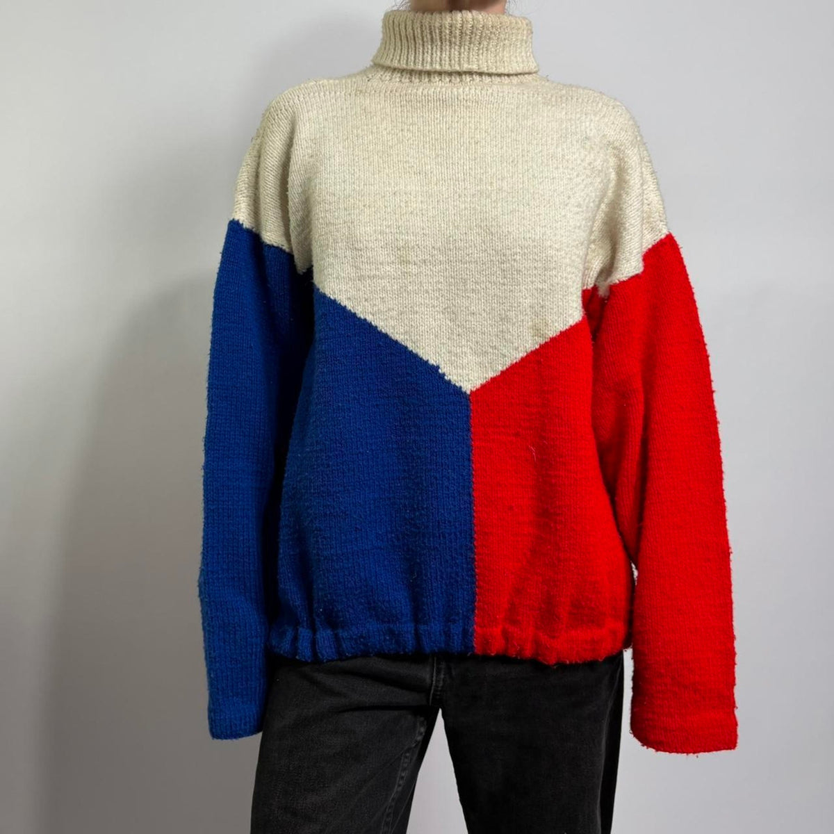 Vintage Tricolor Turtleneck Sweater - Red, White, Blue