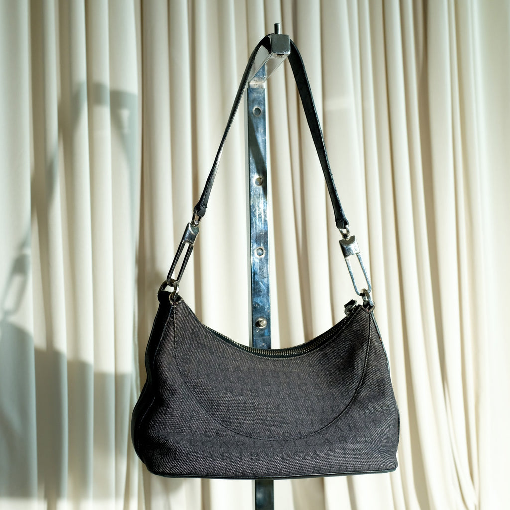 Bvlgari Monogram Canvas Pochette - Grey/Black Denim, Leather Trim