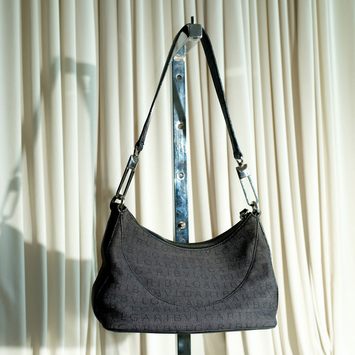 Bvlgari Monogram Canvas Pochette - Grey/Black Denim, Leather Trim