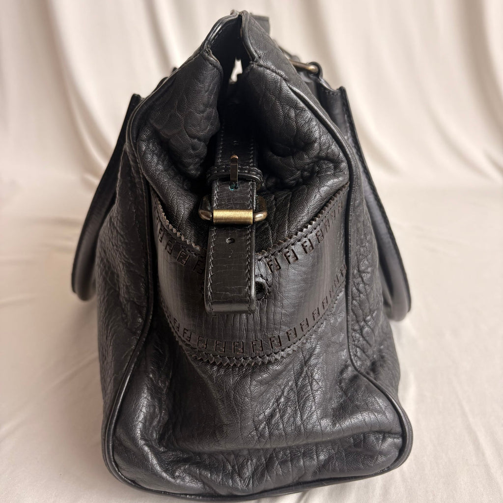 Fendi Black "Etnico Du Jour" Pebbled Calf Leather Handbag