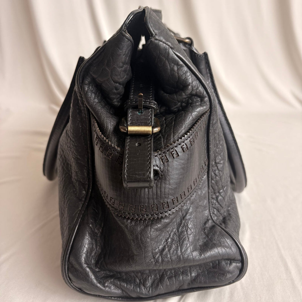 Fendi Black "Etnico Du Jour" Pebbled Calf Leather Handbag