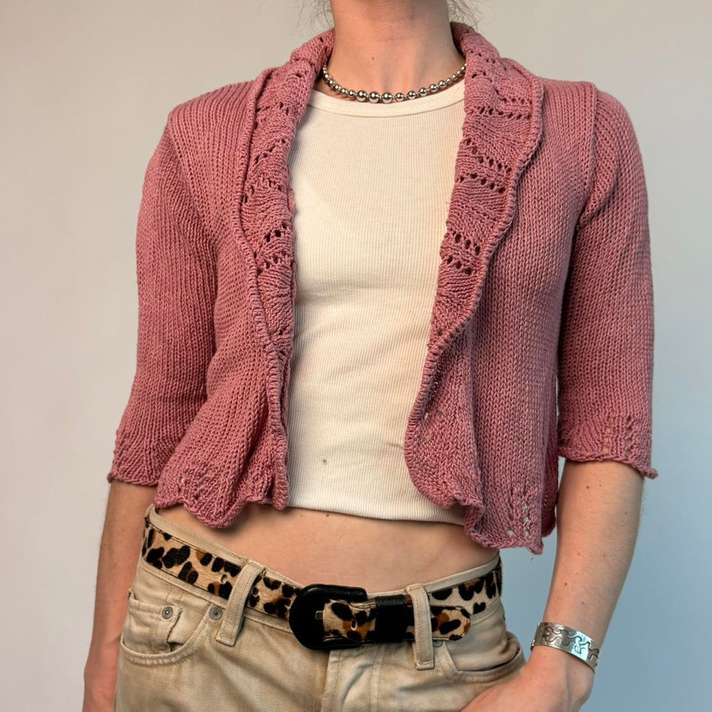 Vintage KIS Pink Cropped Cardigan - Size Large (Fits Small)