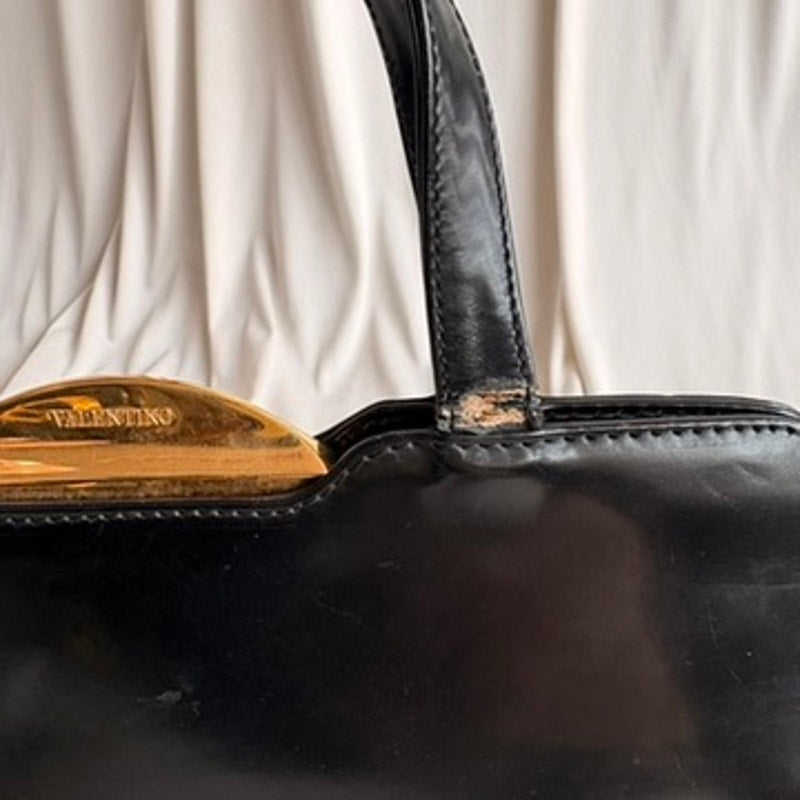 Vintage Valentino 80s Black Patent Leather Bag w/ Gold Clasp