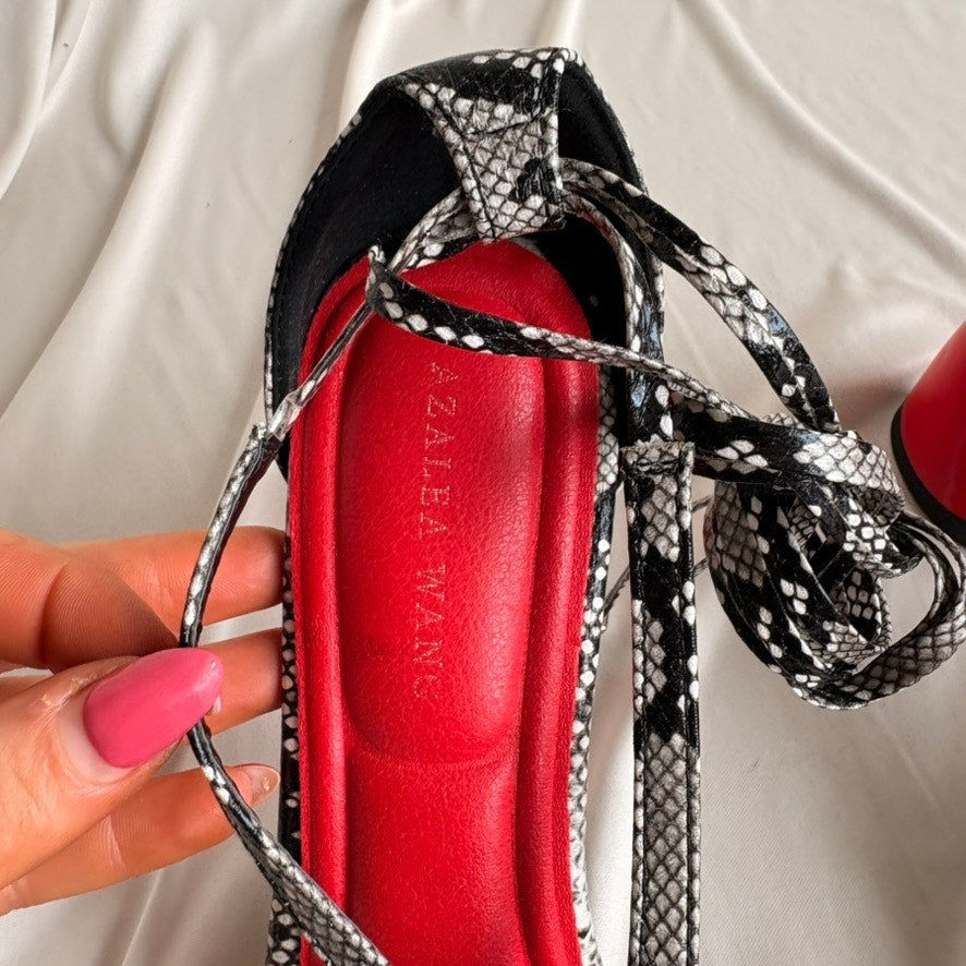 Azalea Wang Buiky Snake Print Curved Heel Pumps - Red Heel, Size 8.5