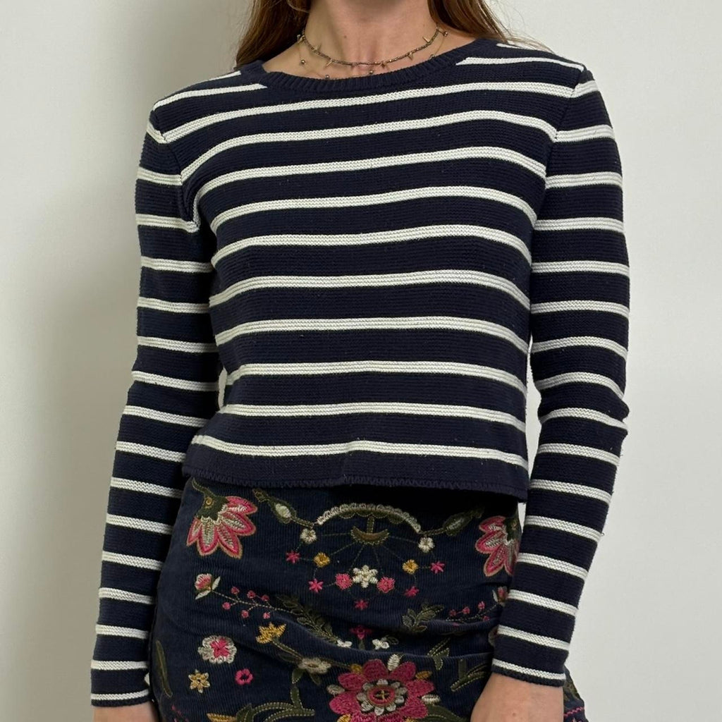 Navy & White Striped Cotton Sweater  | Truth | M