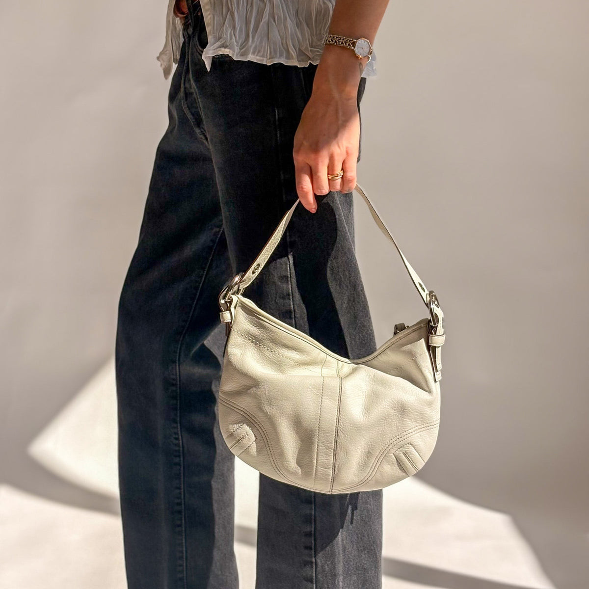 Vintage Coach Soho Pebbled Leather Shoulder Bag, White