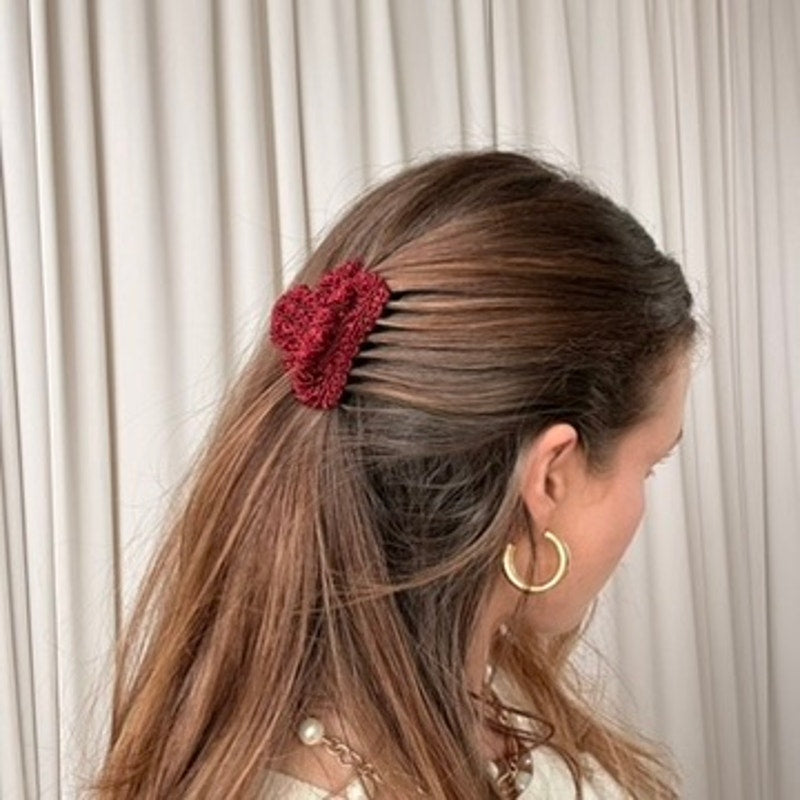 Maroon Lace Claw Clip - Vintage, Small, 3"