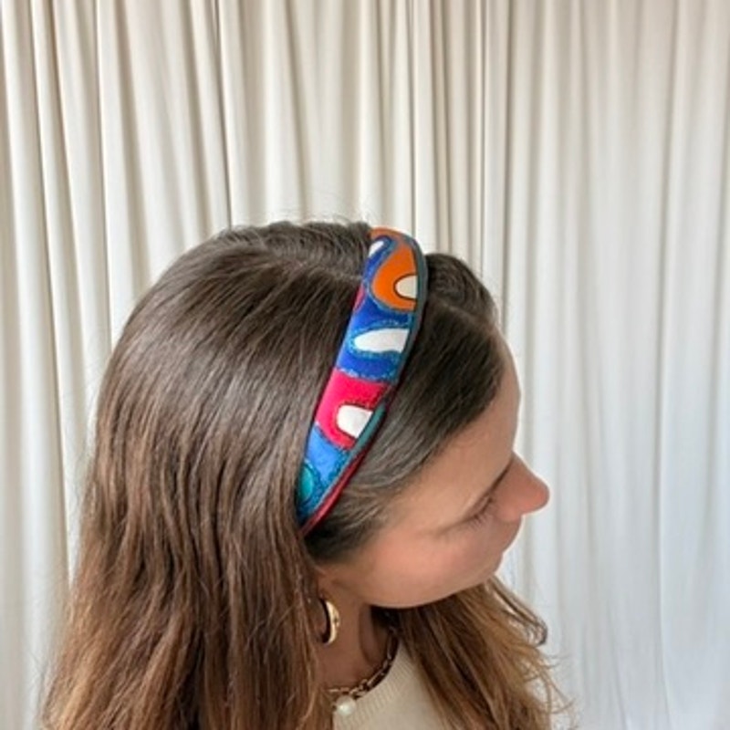 Padded Abstract Headband - Multicolor with Blue Sparkle, Vintage