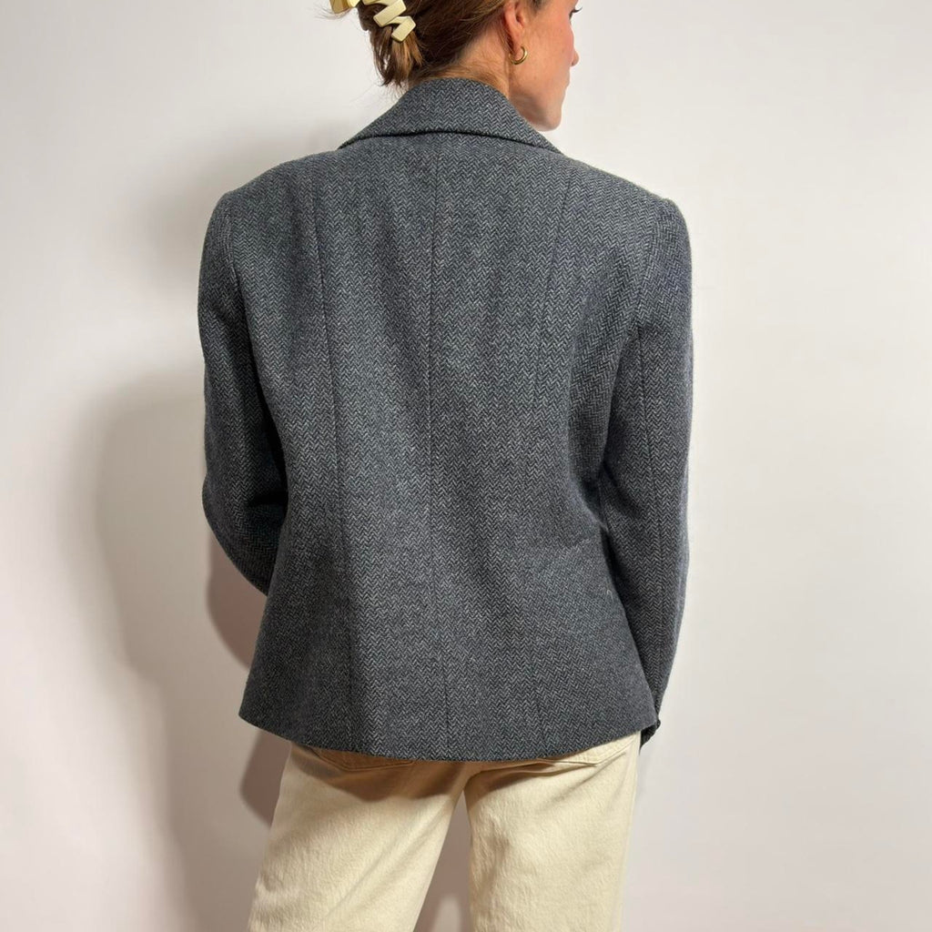 Vintage Lands' End Wool Blazer - Blue Grey -size 14