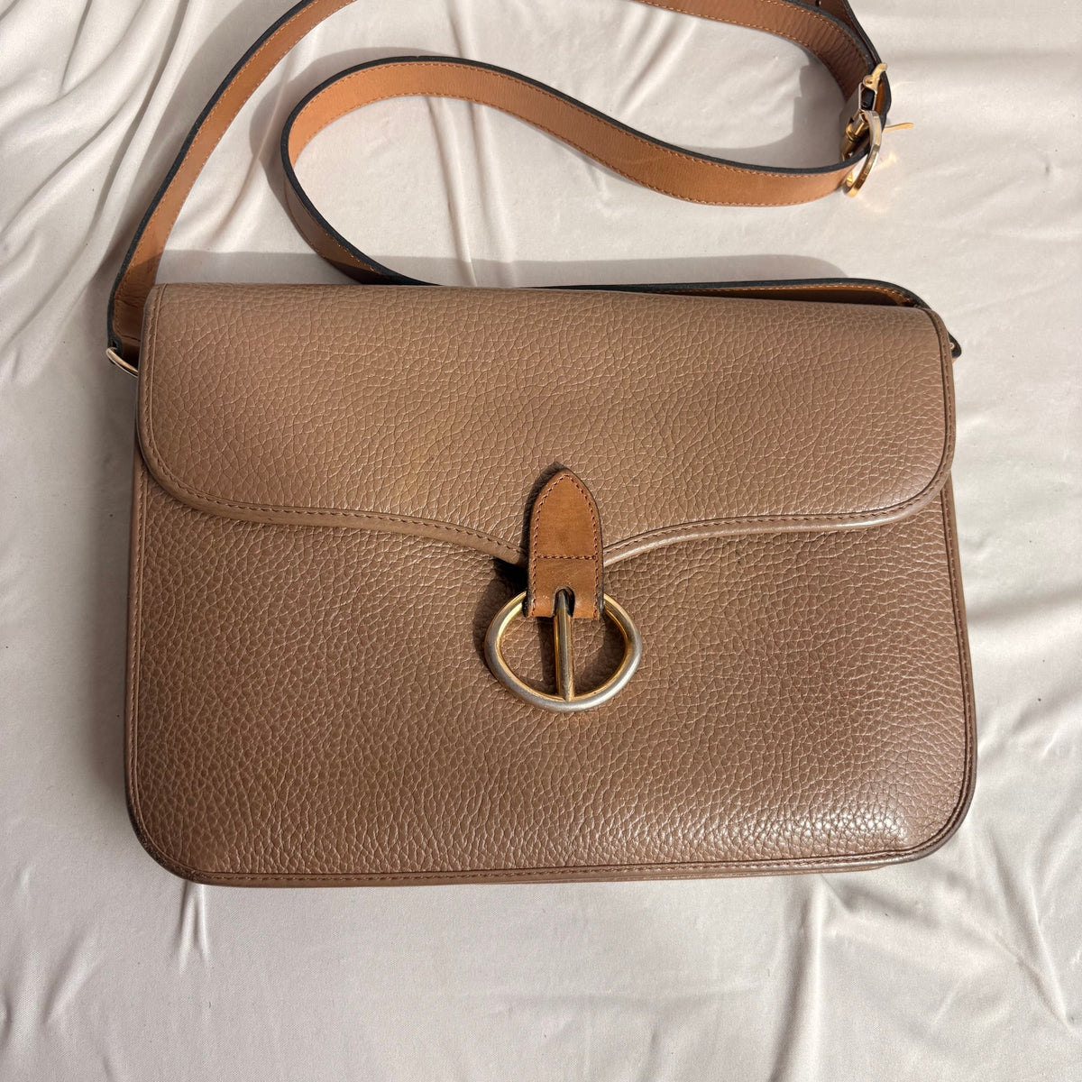 Vintage Christian Dior Oval Buckle Tan Leather Shoulder Bag