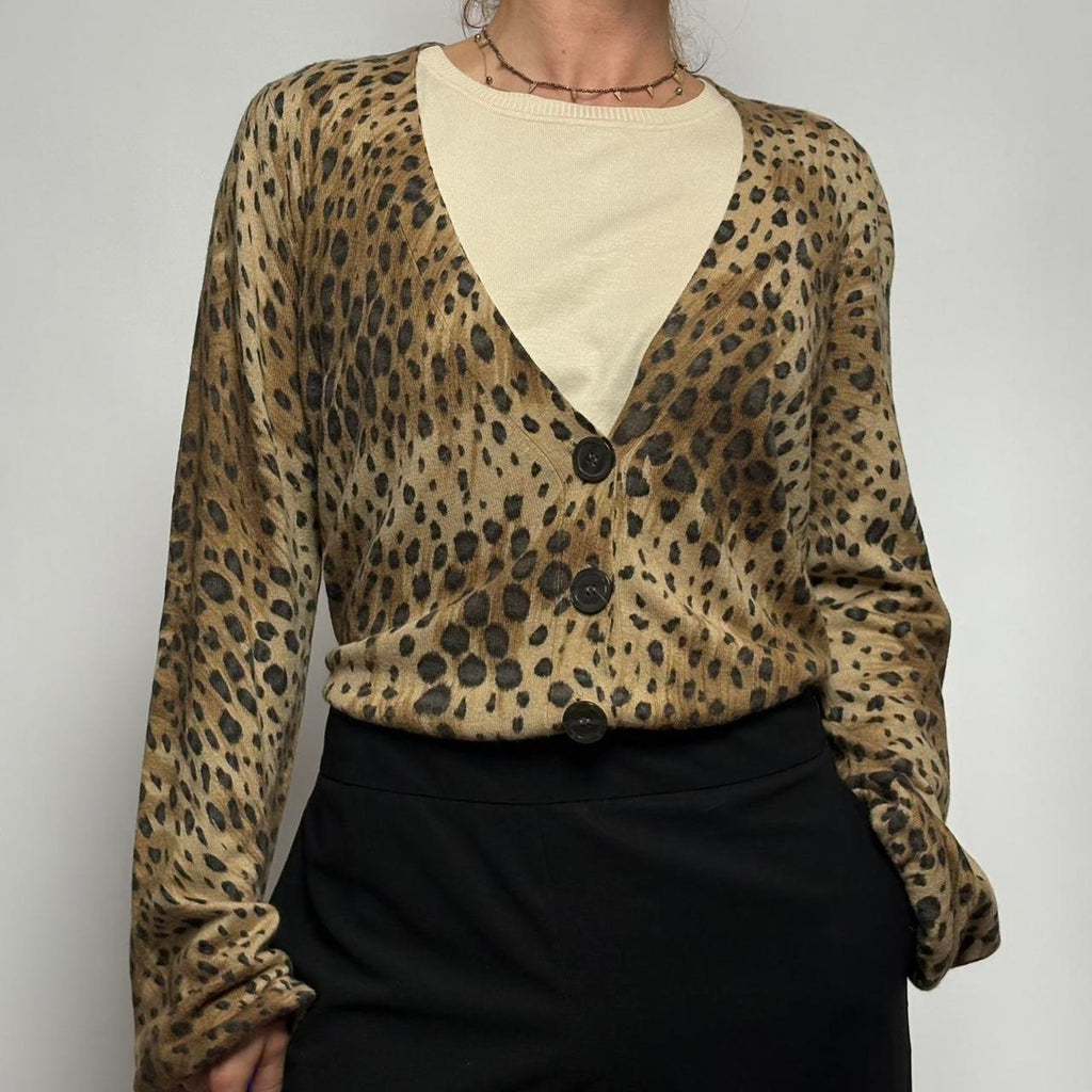 Josephine Chaus Cheetah Print Cardi ~ Silk Blend - L