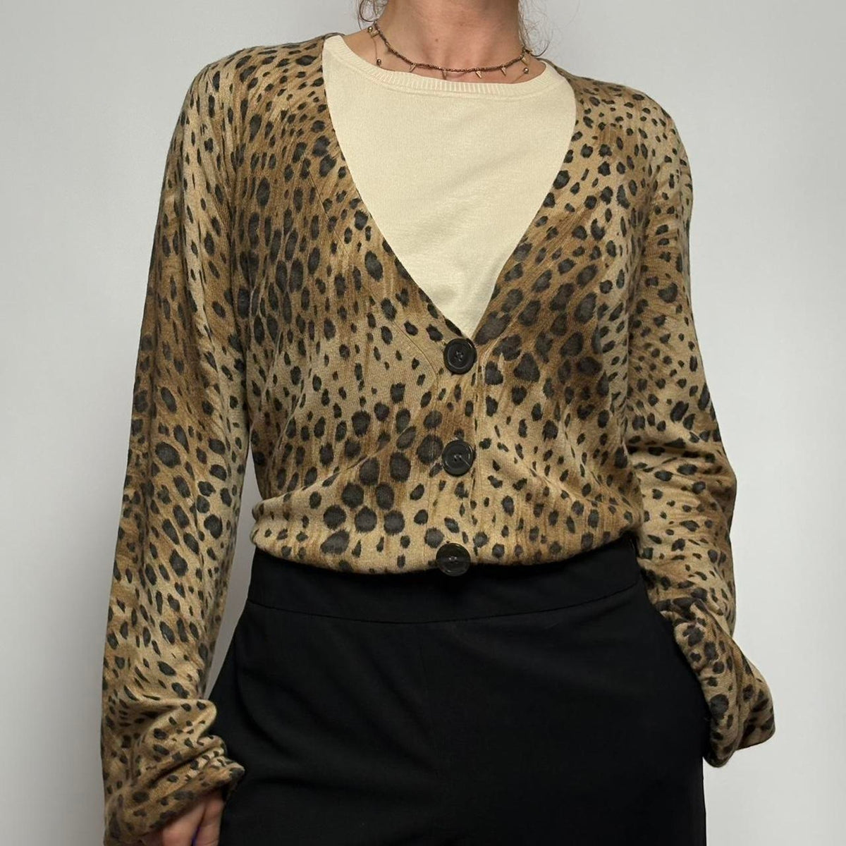 Josephine Chaus Cheetah Print Cardi ~ Silk Blend - L