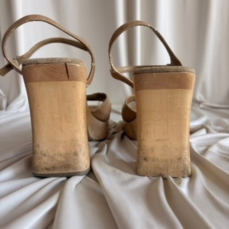 l.e.i. Wooden Platform Sandals - Brown Strappy, Chunky Block Heel, 90s/Y2K, Size 8