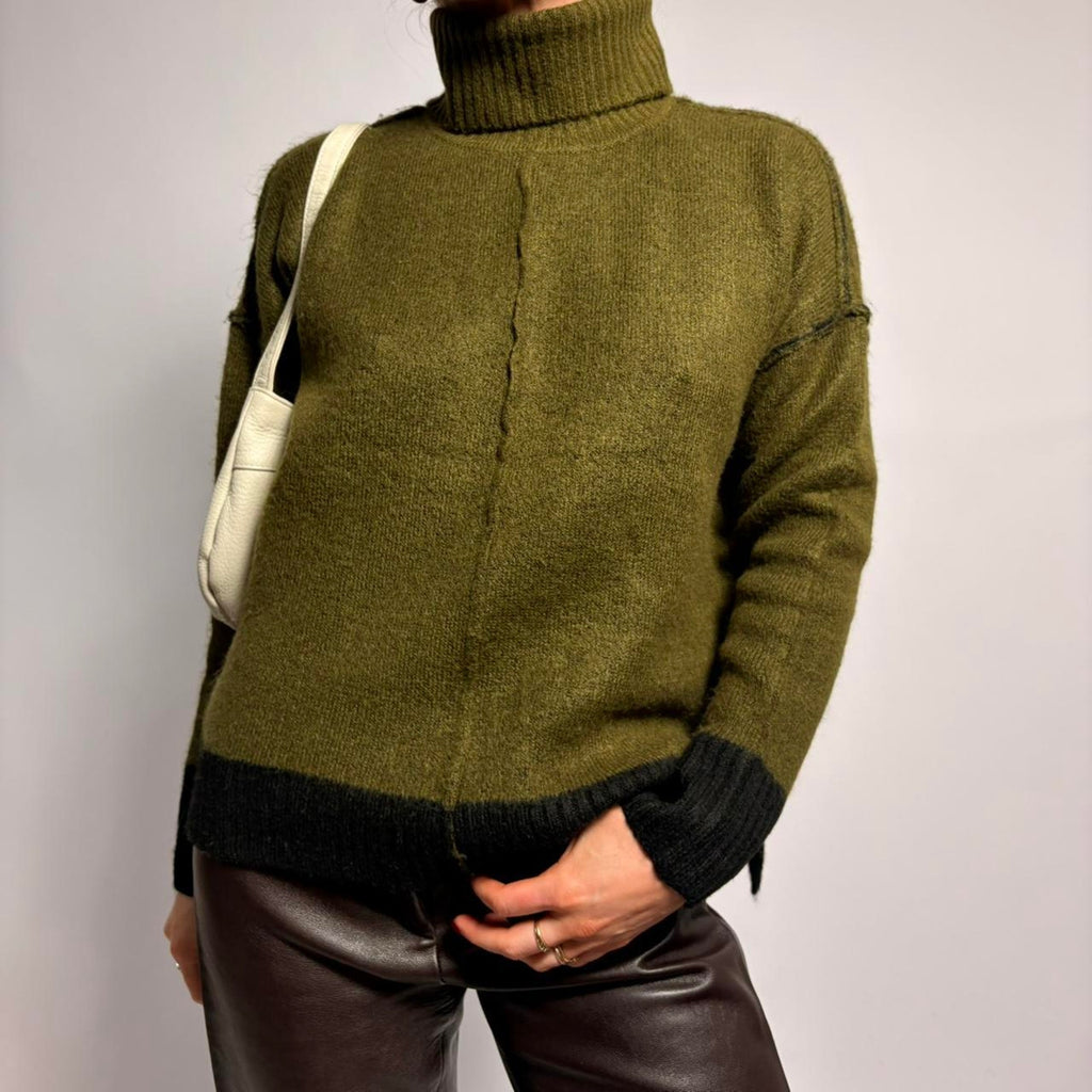 Sweet Romeo Two-Tone Turtleneck - Green, Size Medium