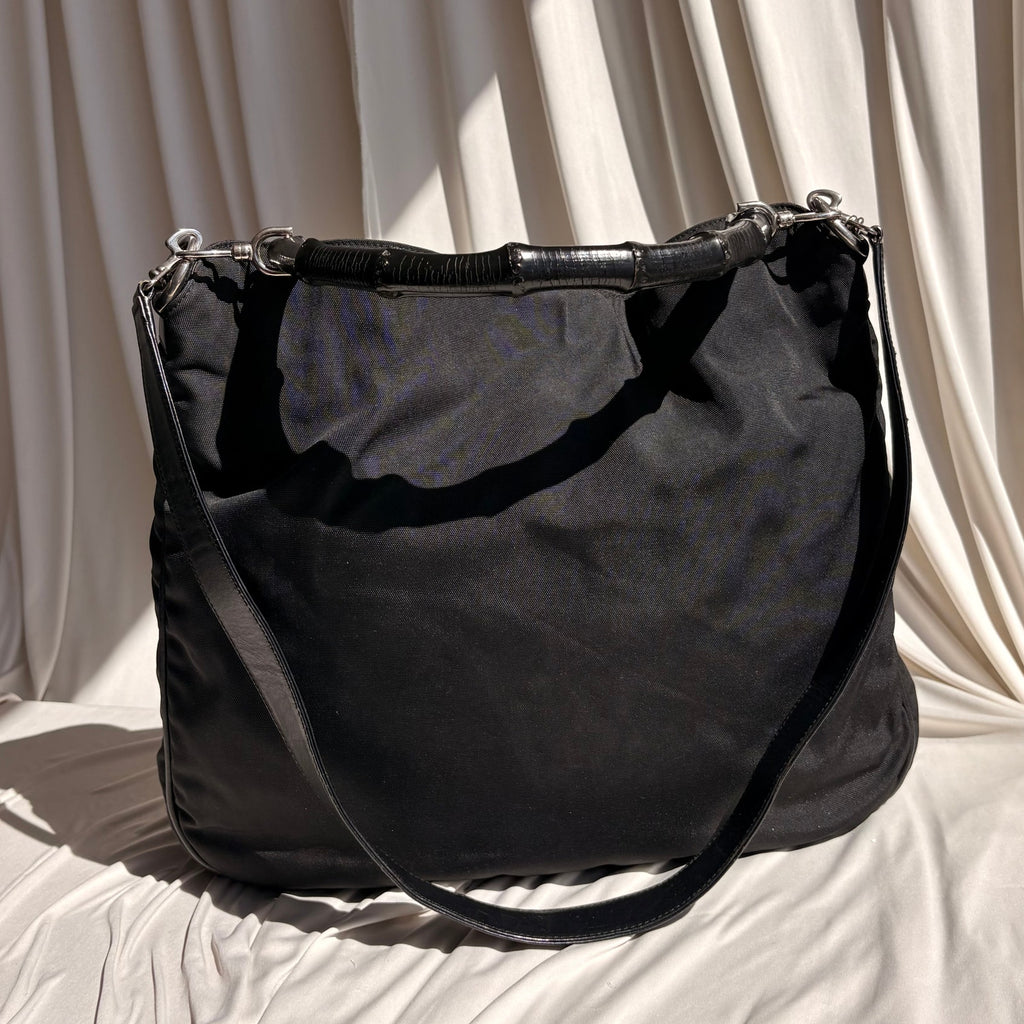 Gucci Bamboo Hobo Bag - Black Nylon, Leather, Tom Ford Era