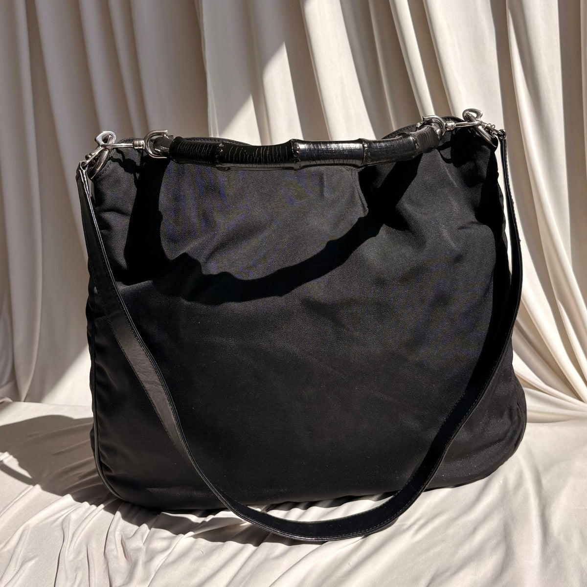 Gucci Bamboo Hobo Bag - Black Nylon, Leather, Tom Ford Era