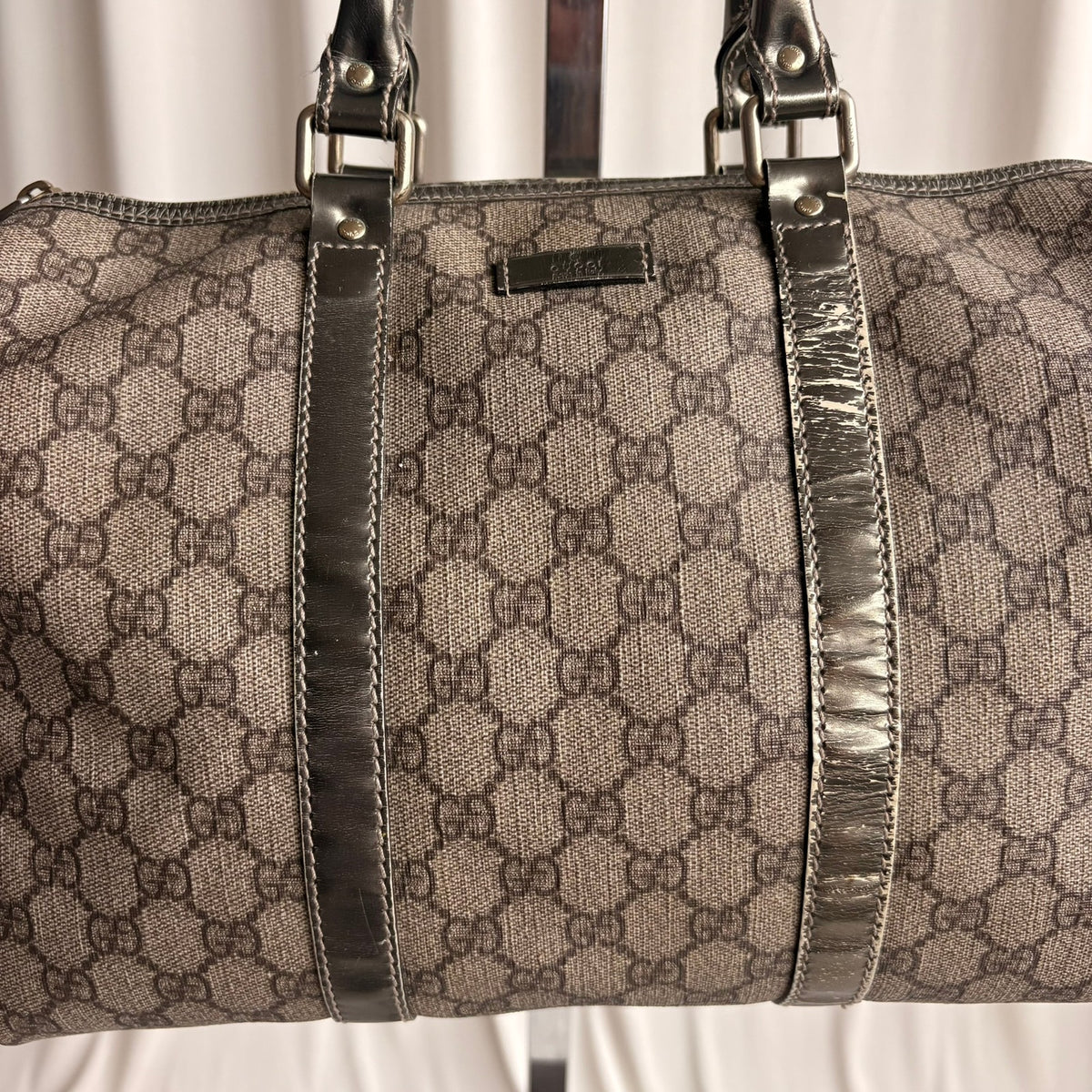 Gucci GG Supreme Joy Boston Bag - Brown Coated Canvas &Metallic Leather Trim