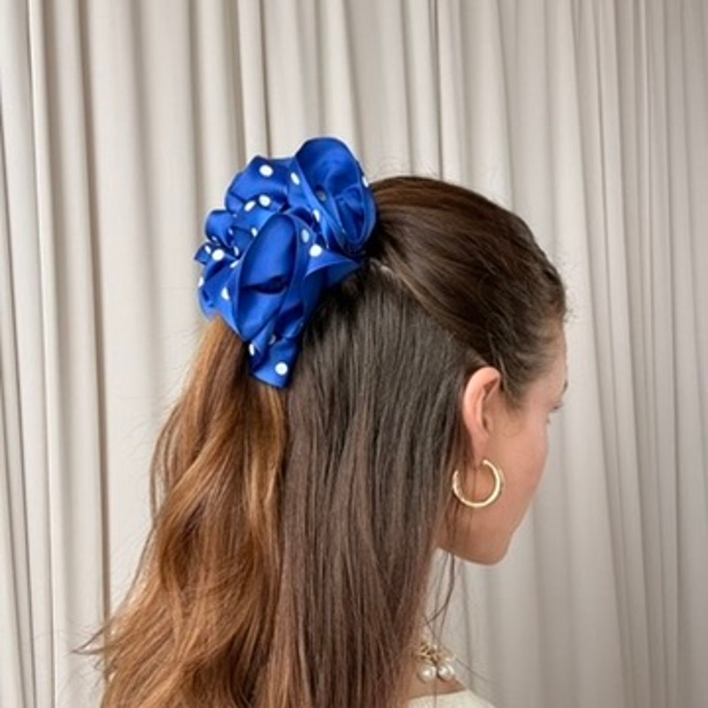 Blue & White Polka Dot Ribbon Claw Clip - Retro, 4"
