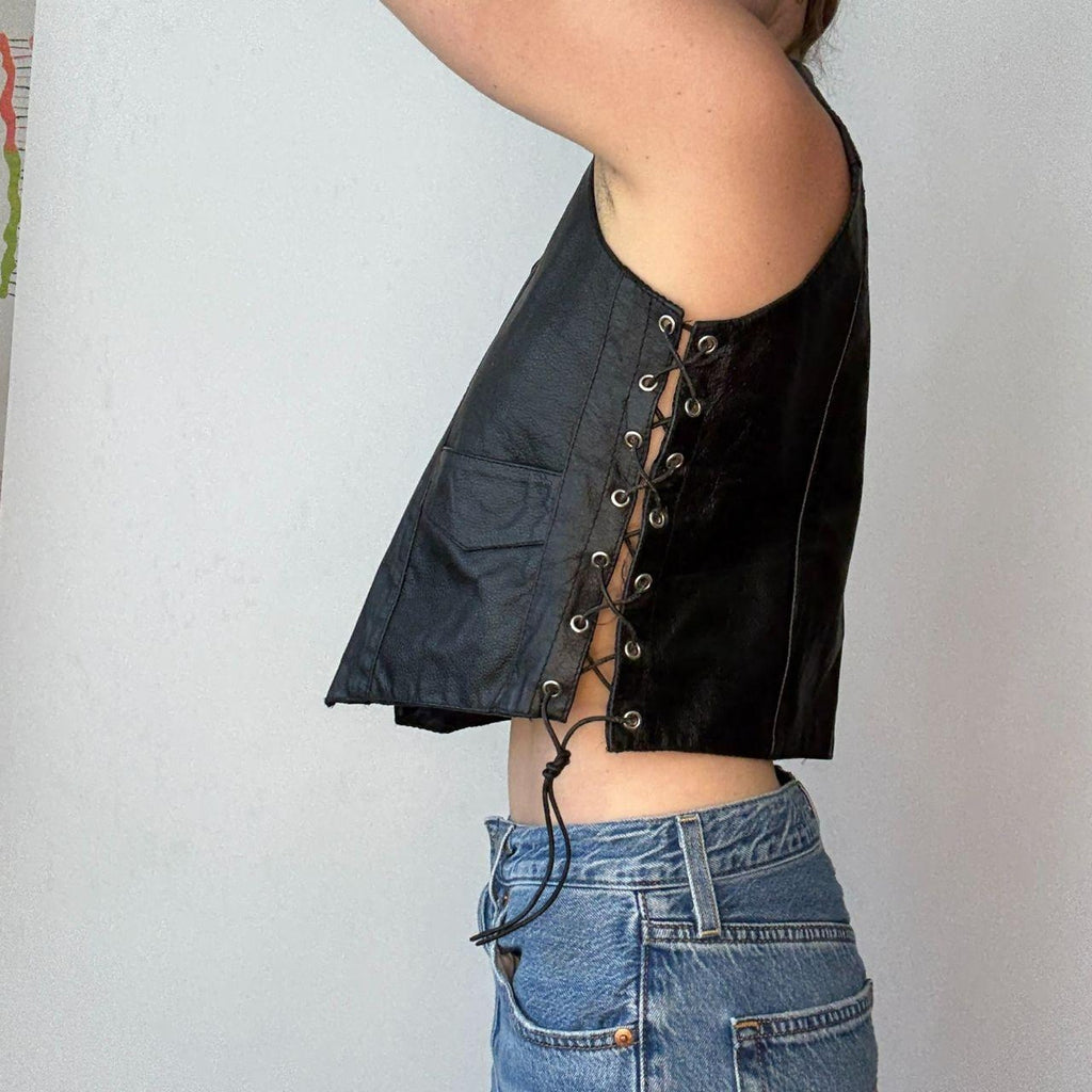 Vintage Zony Inc. Black Leather Motercycle Vest