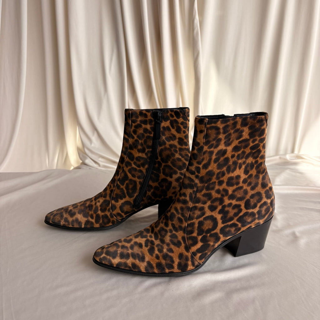 Saint Laurent Vassili 60 Leopard Suede Ankle Boots - Pointed Toe, EU 37 / US 7