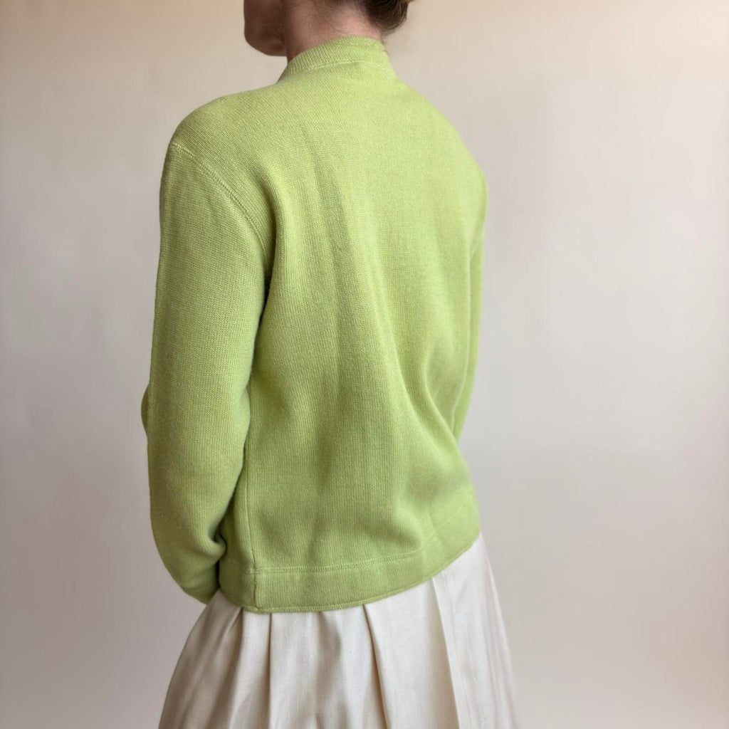 J.Crew Lime Green Lambswool & Cotton Zip Cardigan -Size Small