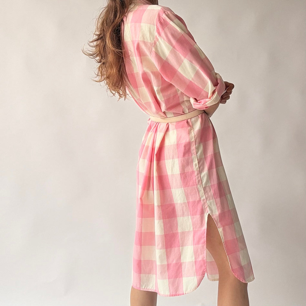 Vintage Michele Small Pink Buffalo Check Shirtdress w/ Pocket - Small