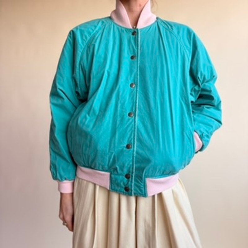 Varsity Reversible Jacket - Light Pink / Green with Pink Trim, Size Small