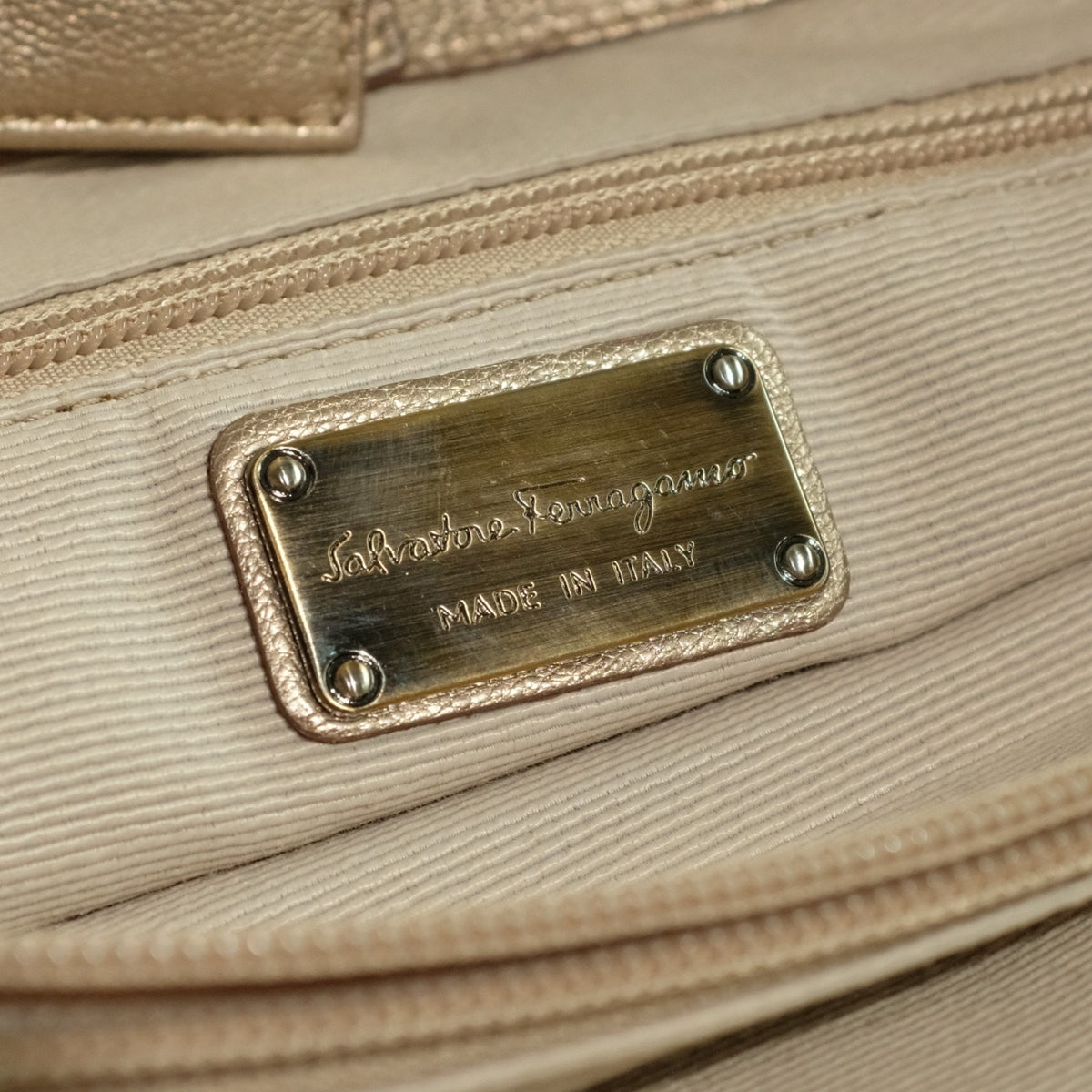 Salvatore Ferragamo Metallic Bronze Leather Miss Vara Bow Tote