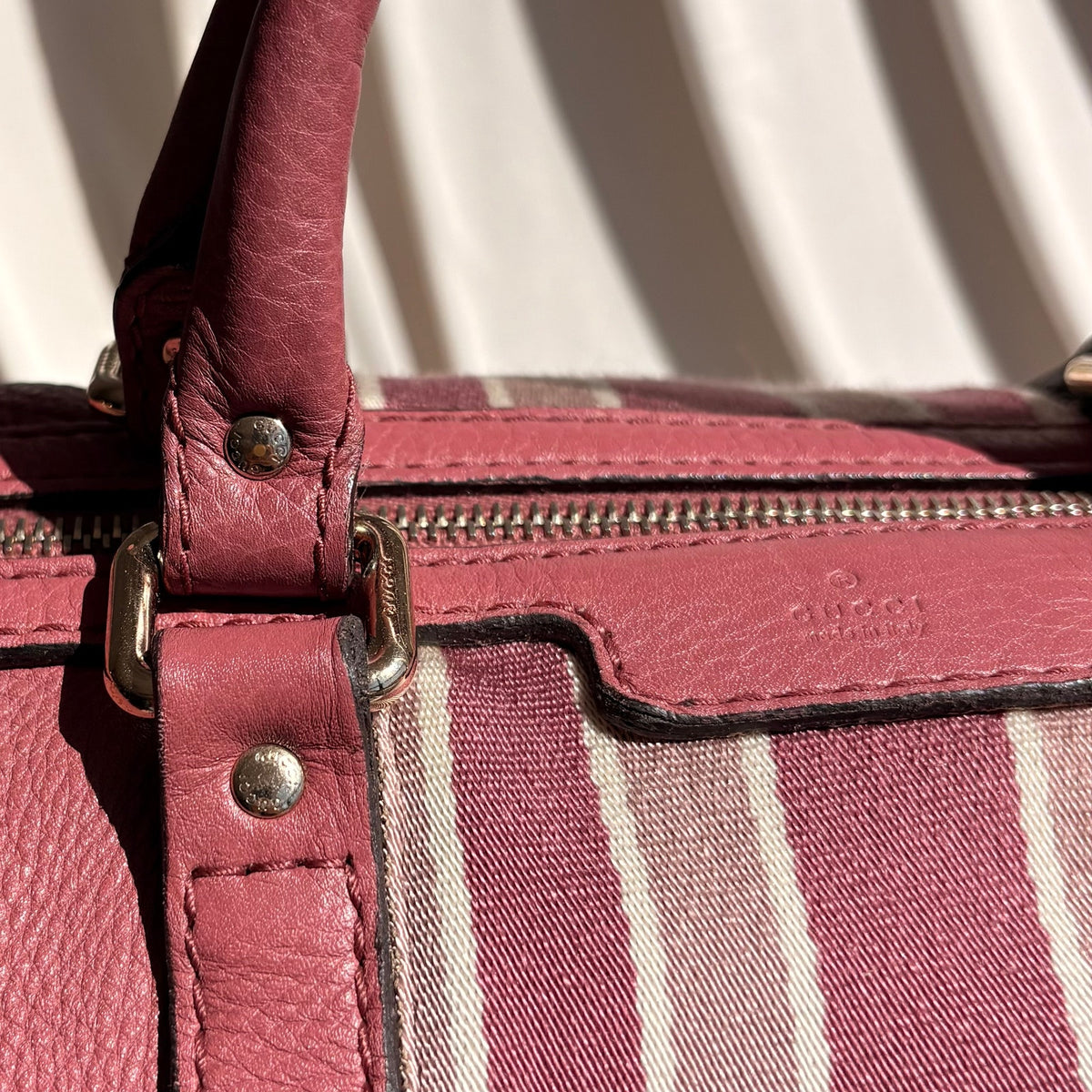 Gucci Web Joy Boston Bag Satchel - Pink Leather, Canvas Web Detail