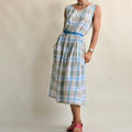 Erika Plaid Drop-Waist Dress - Light Blue, Sage & White, Pockets, 100% Cotton, Size M