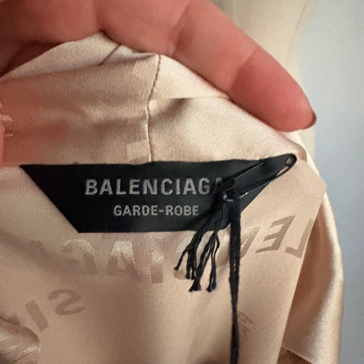 Vintage Balenciaga Champagne Beige Silk Jacquard Logo Midi Dress