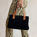 Celine C Macadam Tote Bag - 90's - Black Suede, Tan Leather Handles