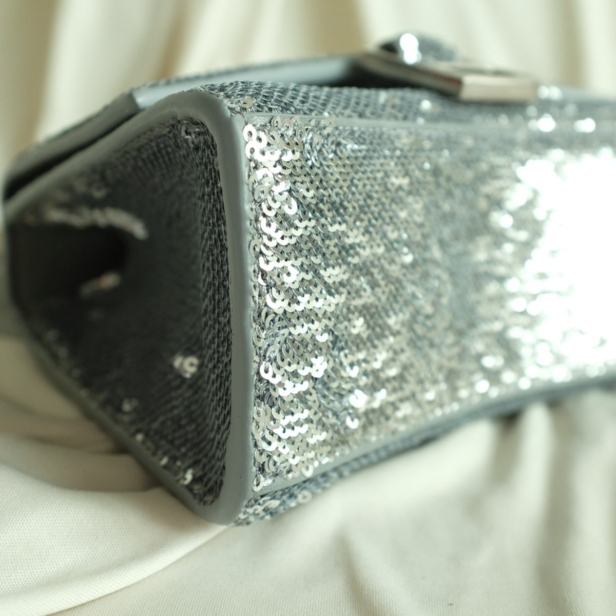Balenciaga Hourglass Mini Sequin Bag - Silver, Calf Leather, NWT