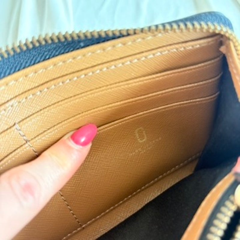 Marc Jacobs Snapshot Continental Wallet - Black Saffiano Leather, Coral Pink Accent