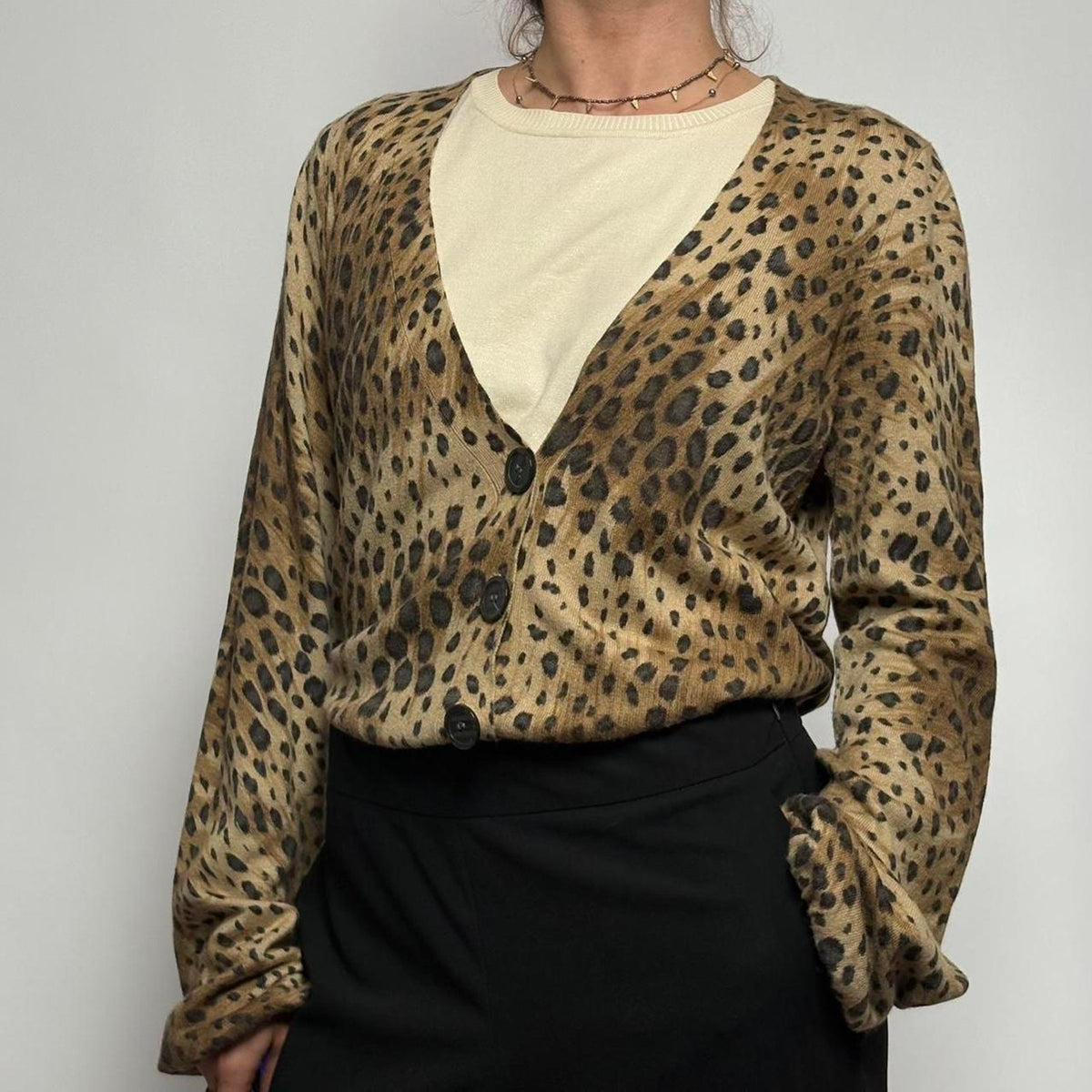 Josephine Chaus Cheetah Print Cardi ~ Silk Blend - L