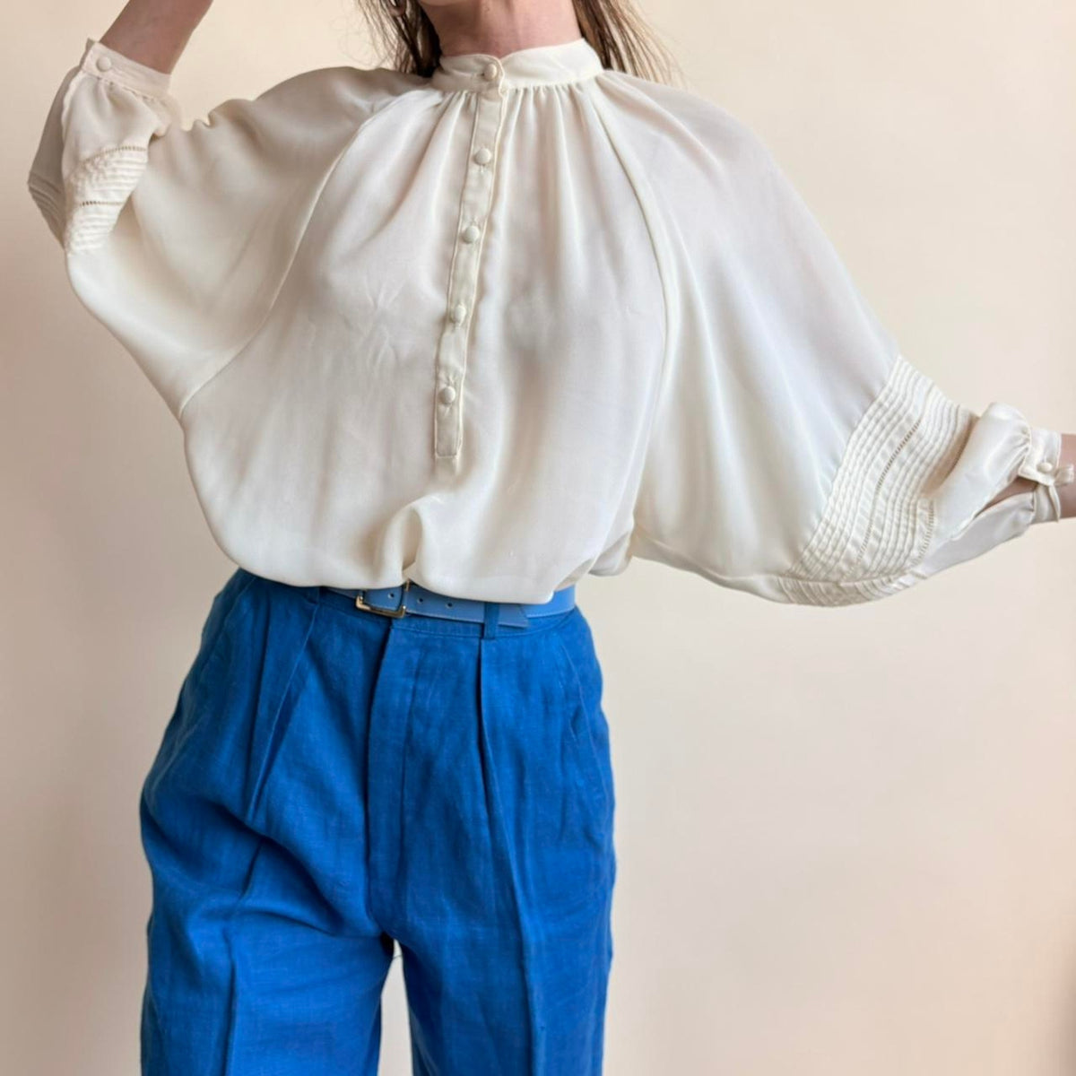 Lloyd Williams Sheer Balloon Sleeve Top - White, Size Small