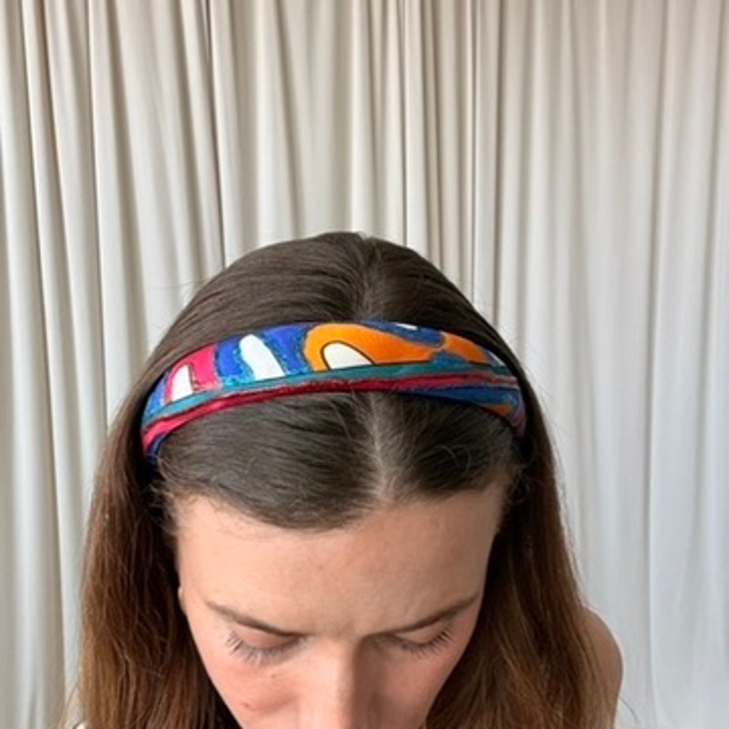 Padded Abstract Headband - Multicolor with Blue Sparkle, Vintage