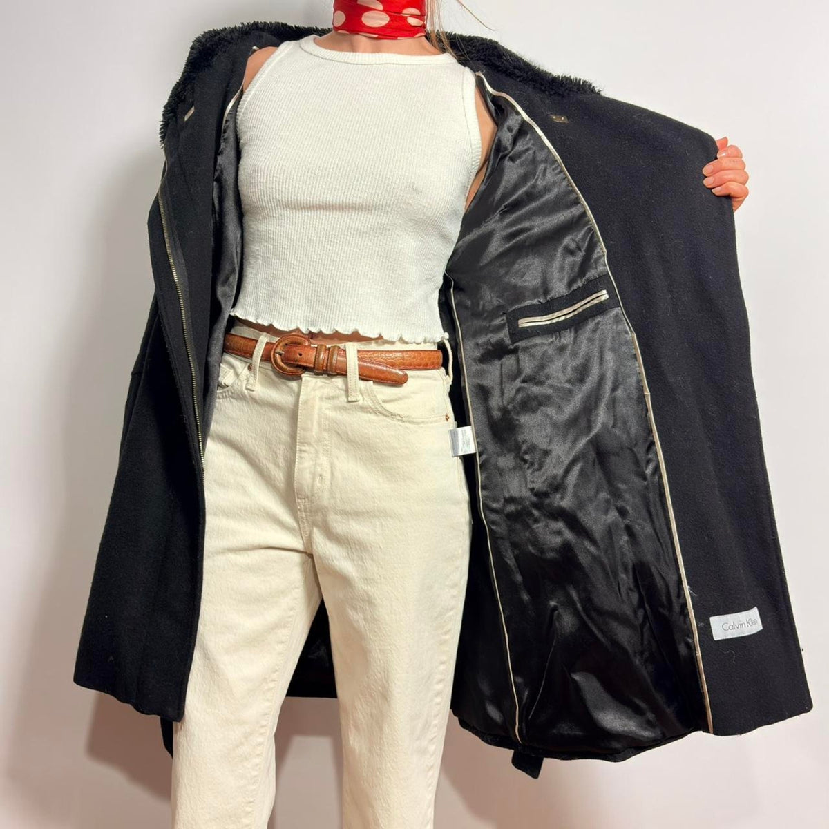 Calvin Klein Black Belted Coat - Large (Fits Medium)
