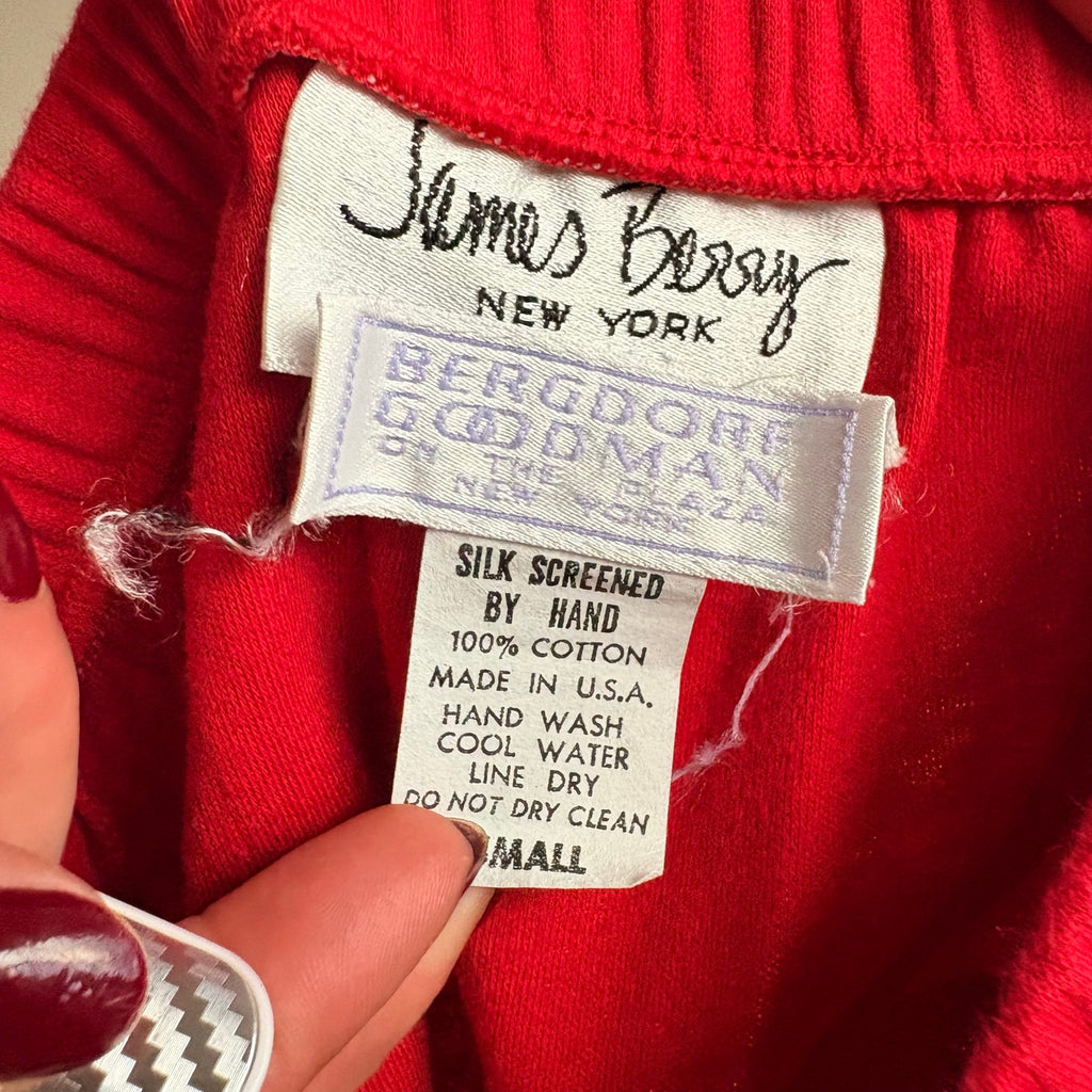 James Berry for Bergdorf Goodman Red Mini Skirt - Hand-Screened Black Diamonds, 80s, Size Small