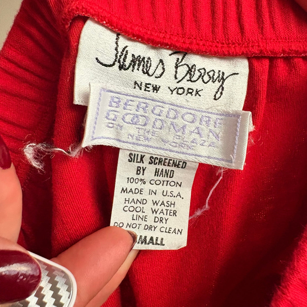 James Berry for Bergdorf Goodman Red Mini Skirt - Hand-Screened Black Diamonds, 80s, Size Small
