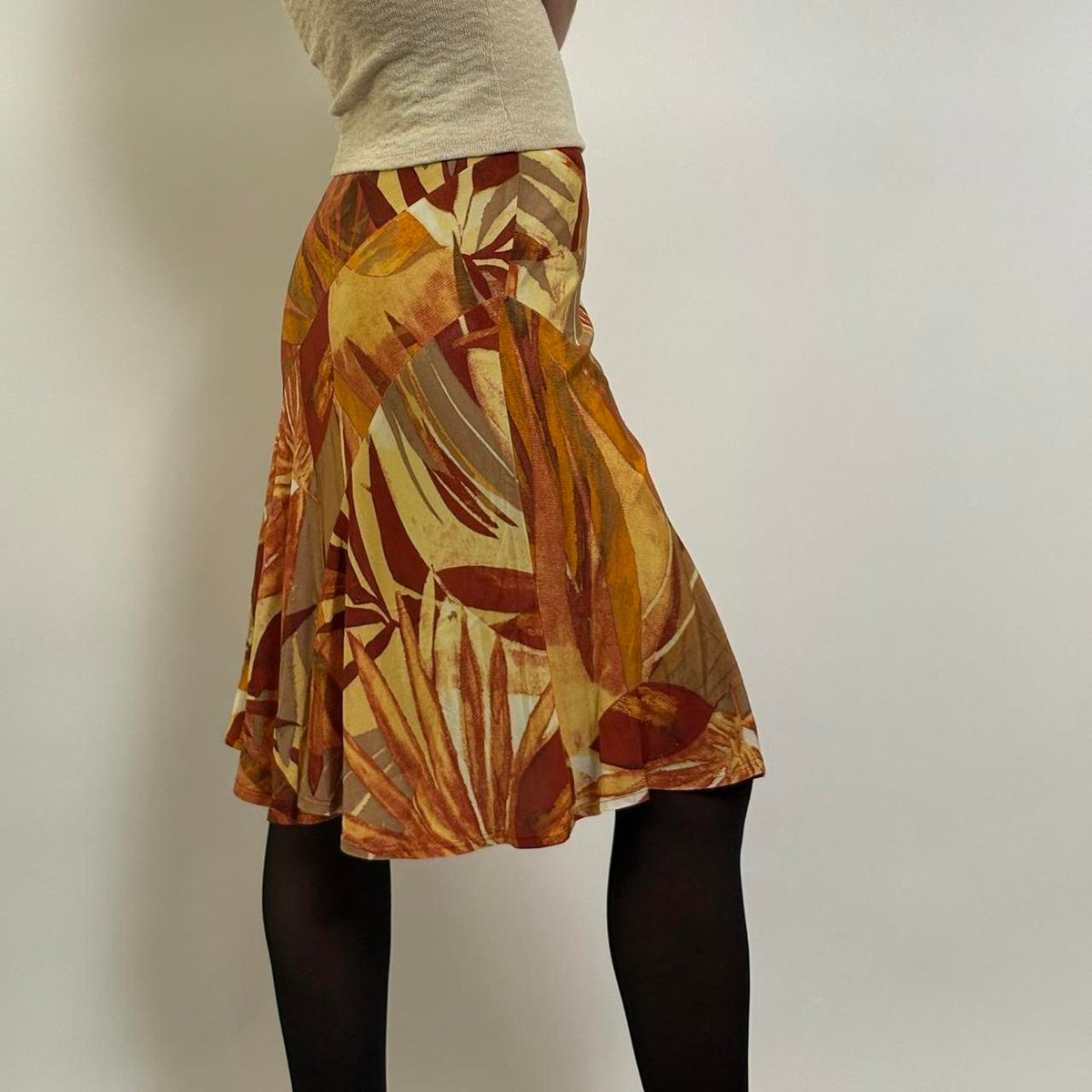 Caché Orange Abstract Print  Midi Skirt | S