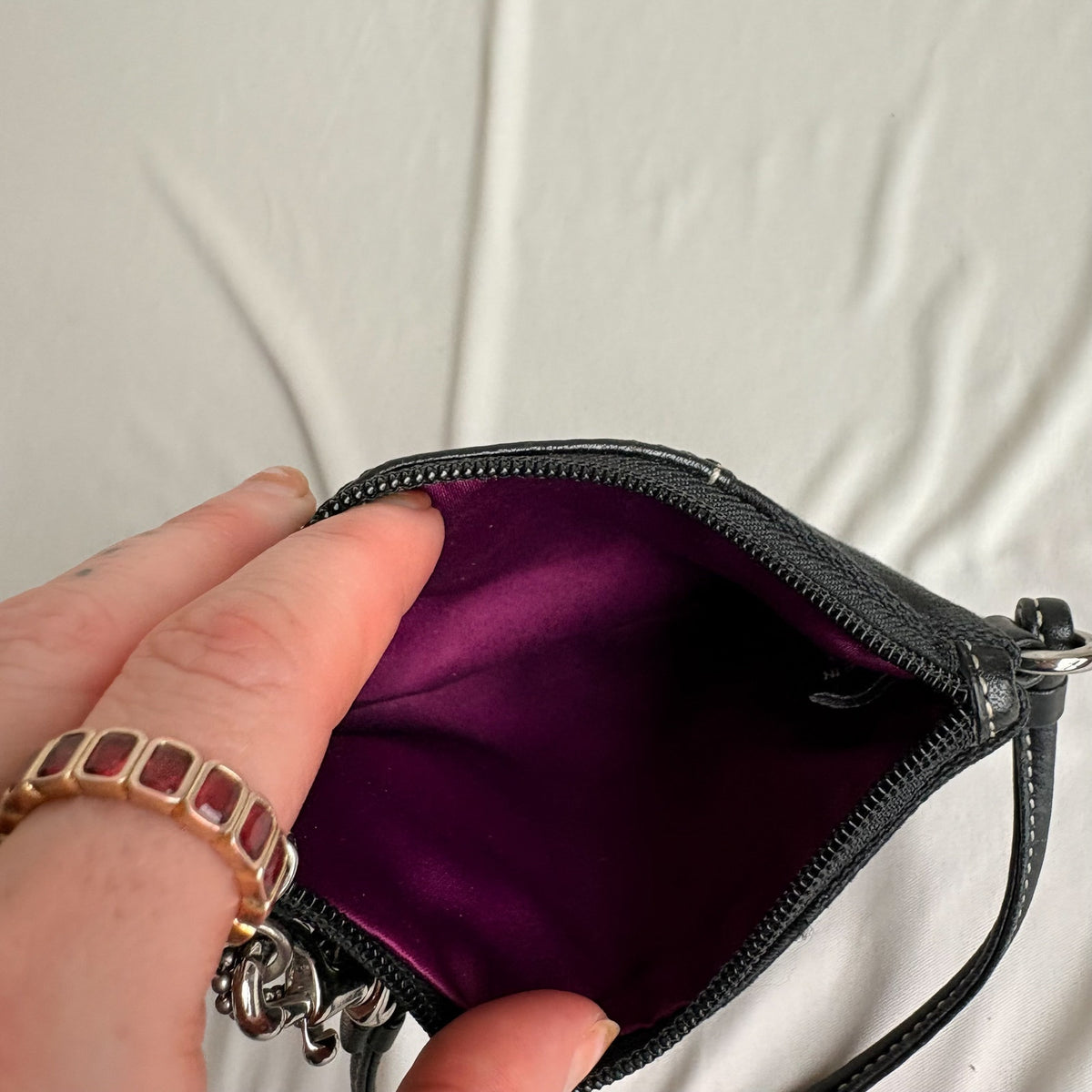 Vintage Coach Signature Canvas & Leather Wristlet - Black