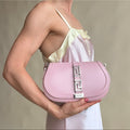Versace Pink Medium La Greca Goddess Logo Leather Shoulder Bag