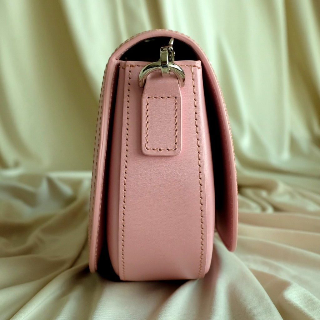 Versace Pink Medium La Greca Goddess Logo Leather Shoulder Bag