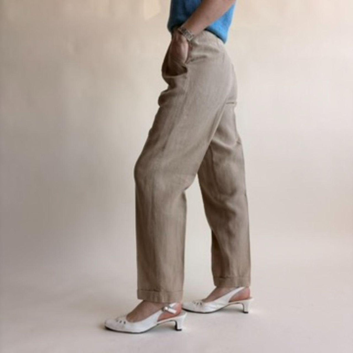 Daniel Caron Brown Pleated Linen Trousers - High Waisted