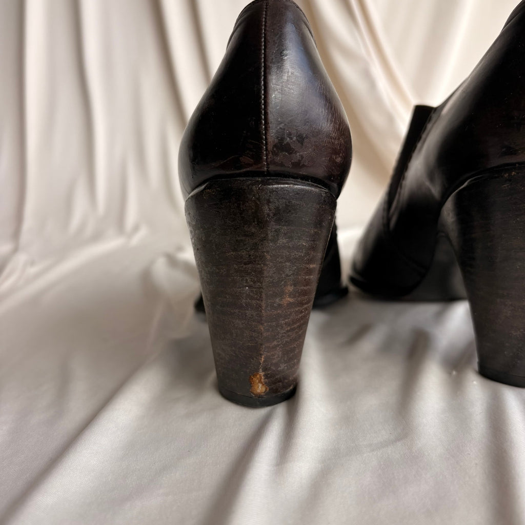 Vintage Stuart Weitzman Brown Leather Ankle Booties - Curved Heel, 7.5