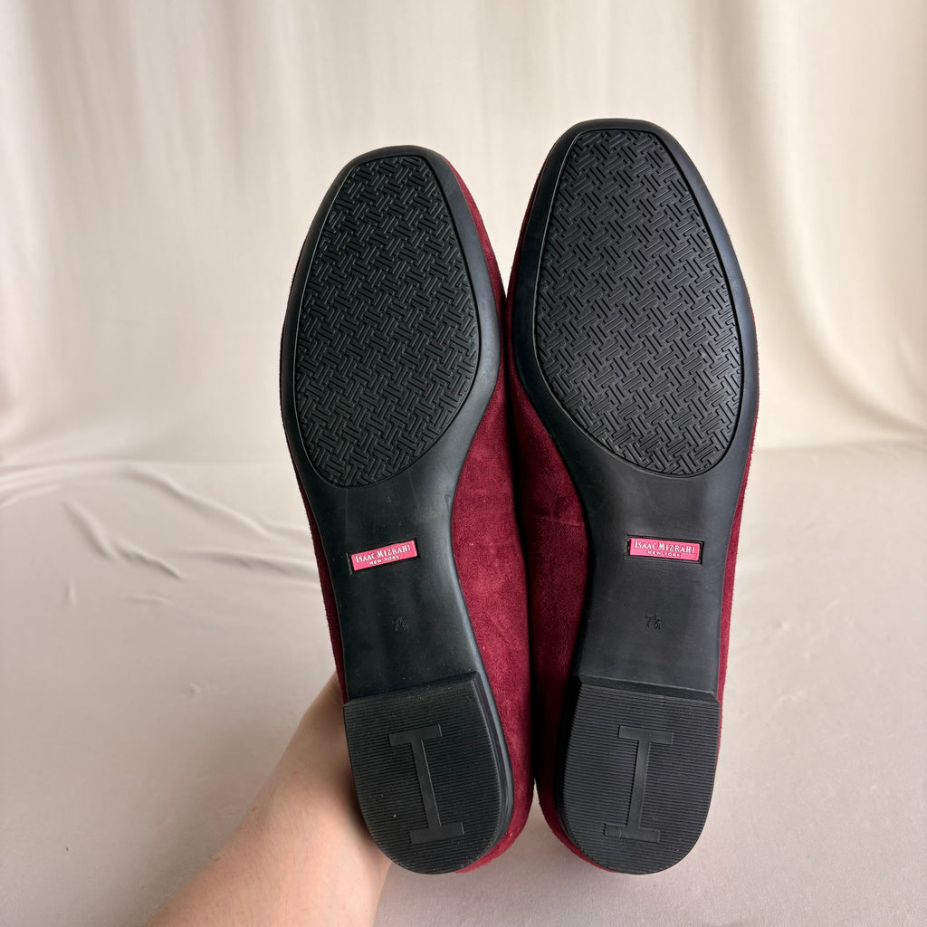 Isaac Mizrahi Burgundy Suede Loafer Flats - Tassel Detail, 7.5