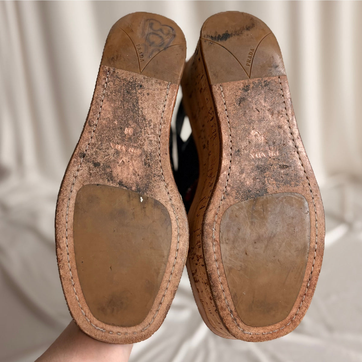 Prada Crisscross Blue Leather Wedge Sandals - EU 38 / US 7