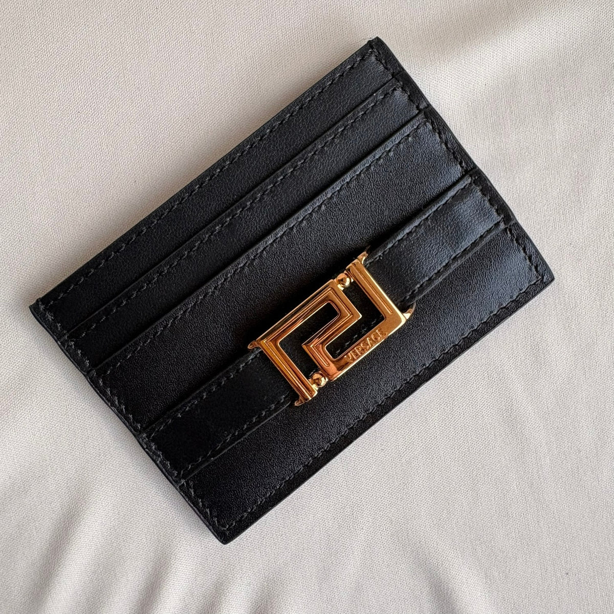 Versace Greca Goddess Black Leather Card Holder